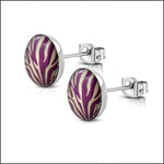 Trendy Zebra Print Oorbellen Paars/wit-7mm