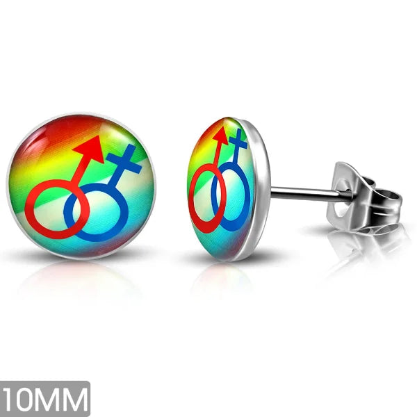 Stoere Stalen Logo Oorknoppen - Trendy Oorbellen 10mm / Gay Pride-heren en Dames-symbool