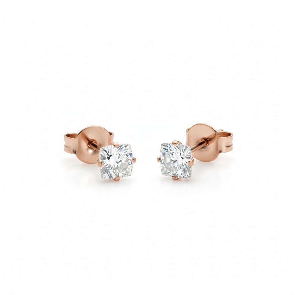 Oorbellen – RVS Roségoudkleur met Vierkante Zirkonia (4mm) - Aramat Jewels - Oorbellen - cadeautip