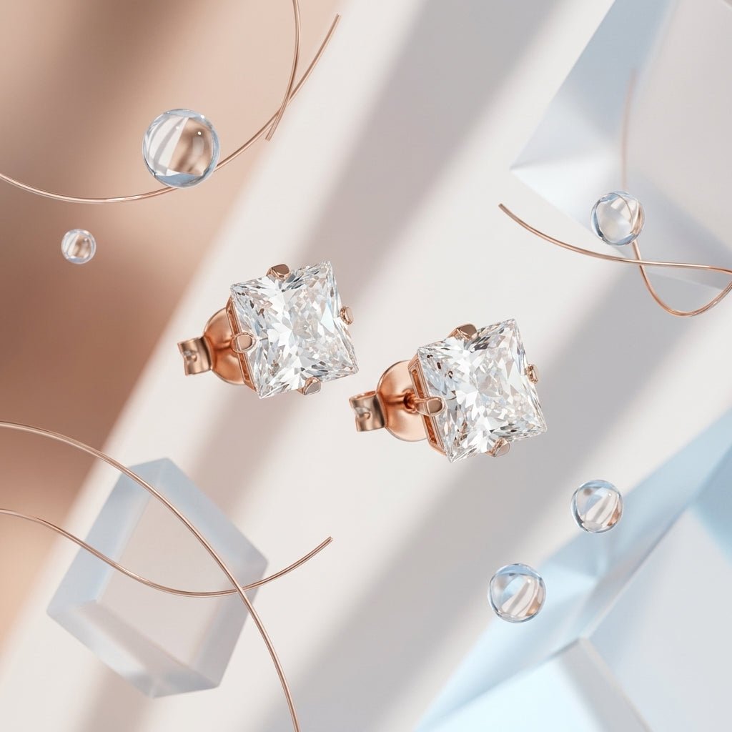 Oorbellen – RVS Roségoudkleur met Vierkante Zirkonia (5mm) - Aramat Jewels - Oorbellen - cadeautip