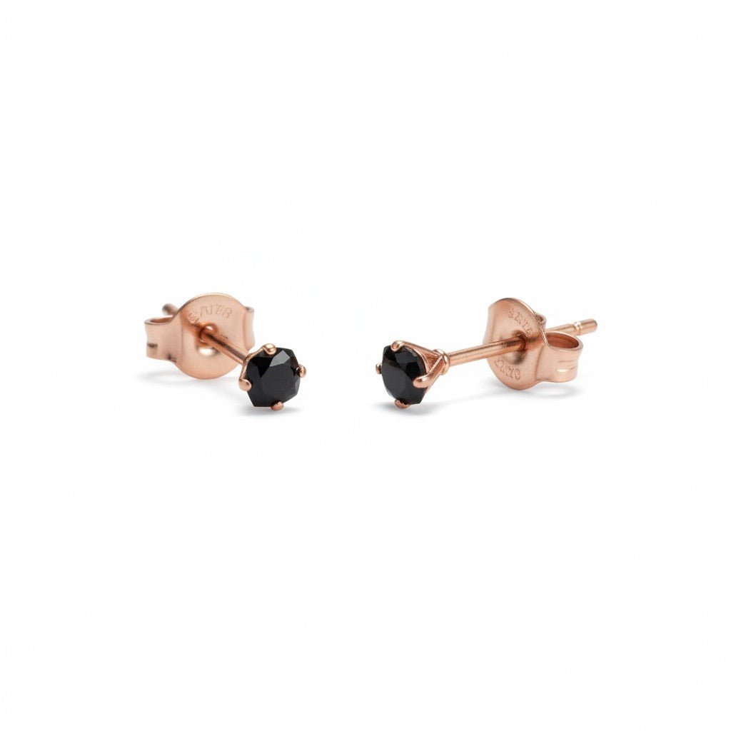 Oorbellen – RVS Roségoudkleur met Zwarte Vierkante Zirkonia (3mm) - Aramat Jewels - Oorbellen - cadeautip