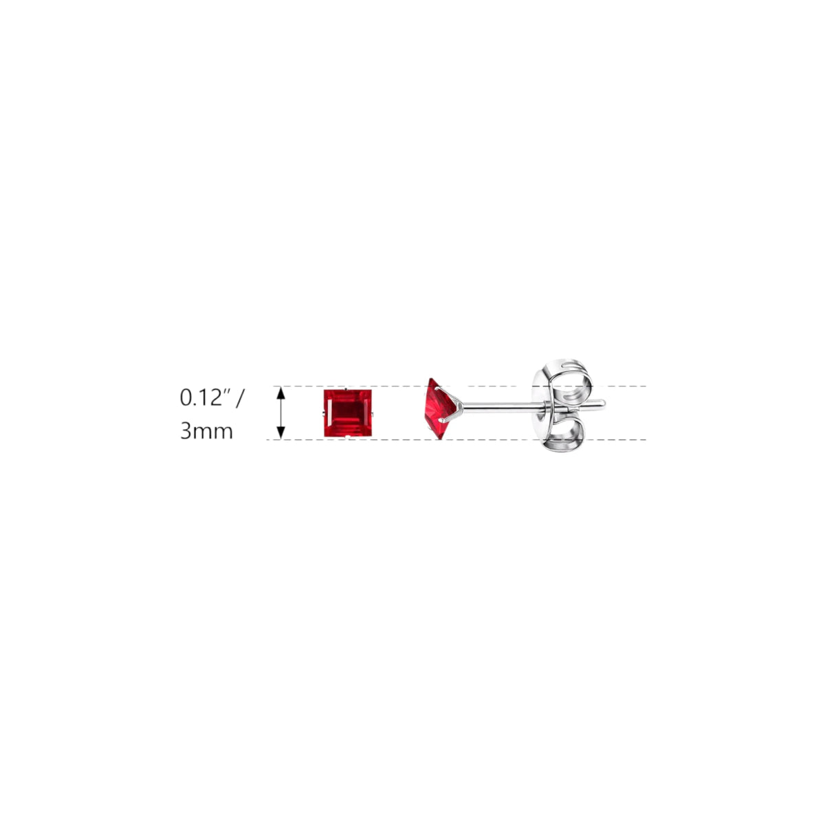 Oorbellen – RVS Zilverkleur met Rode Vierkante Zirkonia (3mm) - Aramat Jewels - Oorbellen - cadeautip
