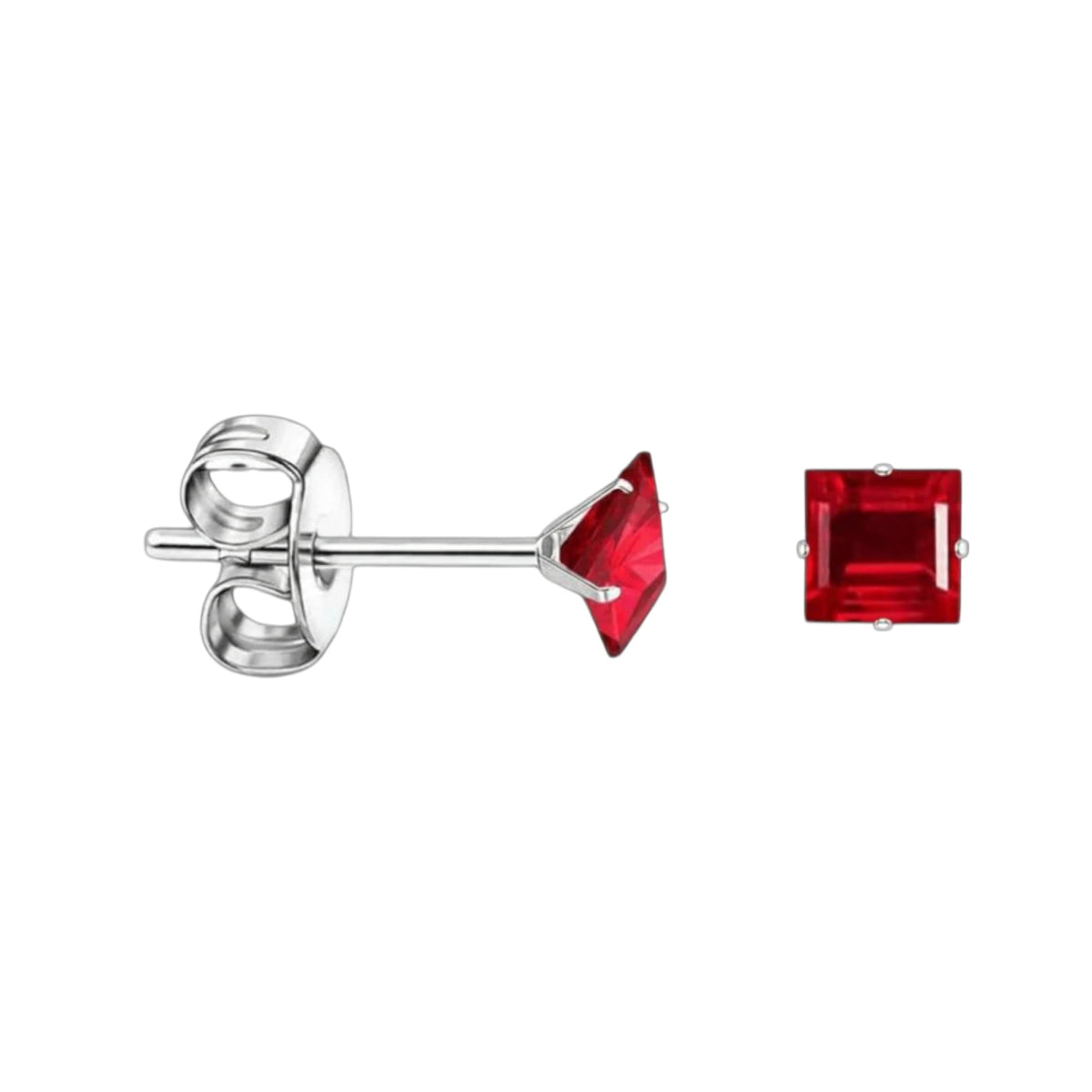 Oorbellen – RVS Zilverkleur met Rode Vierkante Zirkonia (4mm) - Aramat Jewels - Oorbellen - cadeautip