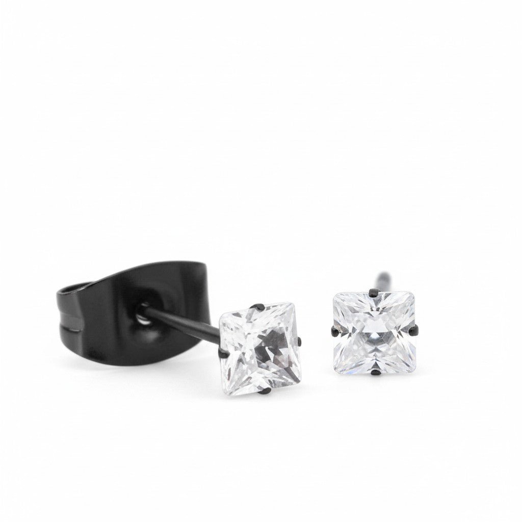 Oorbellen – RVS Zwartkleur met Vierkante Zirkonia (3mm) - Aramat Jewels - Oorbellen - cadeautip