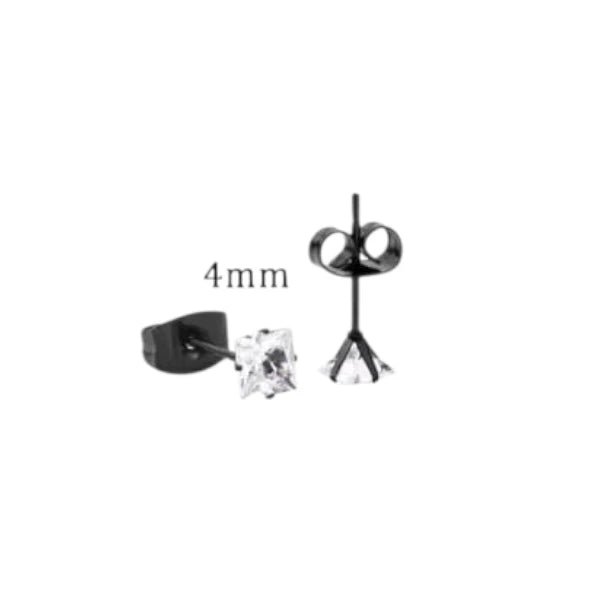 Oorbellen – RVS Zwartkleur met Vierkante Zirkonia (4mm) - Aramat Jewels - Oorbellen - cadeautip