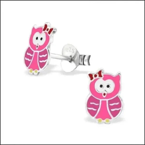 Roze Uilen Oorbellen - Zilveren Kinder Oorbellen Uil Van Aramat Jewels®