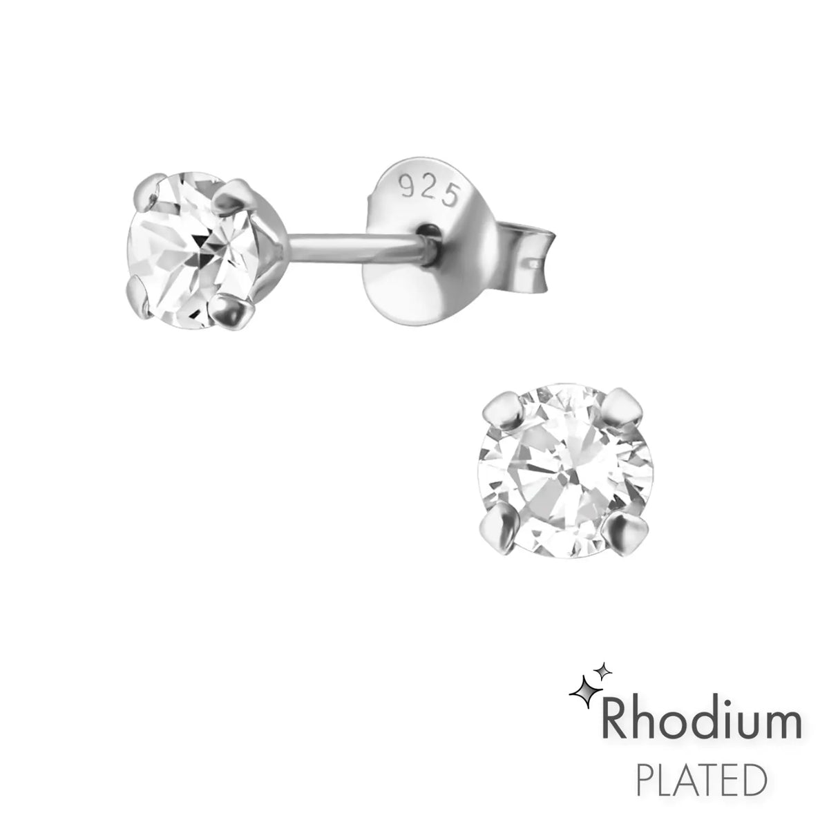 Zilveren Kinder Oorbellen Met Ronde Briljante Diamant 4mm.