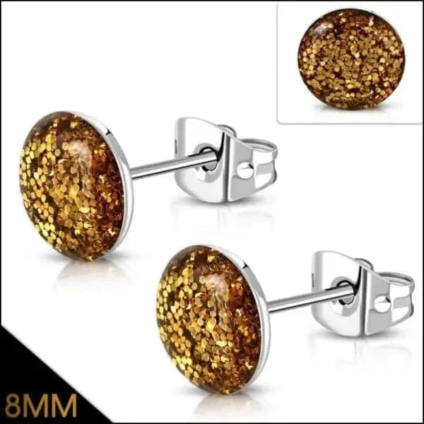 Gouden Druzy Stud Oorbellen Op Glitter Oorstekers Acryl Staal 8mm