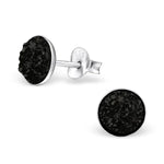 Zwarte Drusen Studs Oorbellen - Zilveren Oorbellen Rond Druzy