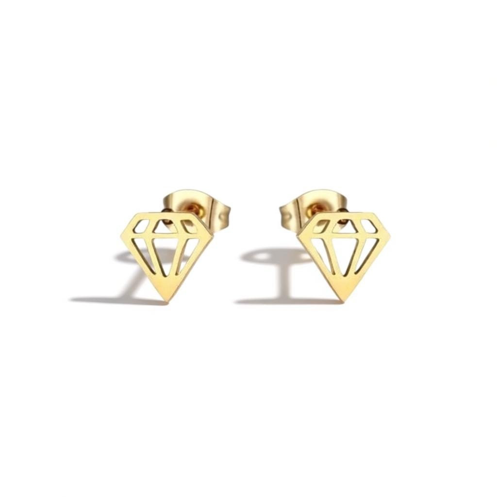 Oorbellen – Staal Diamant Vorm Kristal Goudkleurig (9mm) - Aramat Jewels - Oorbellen - cadeautip