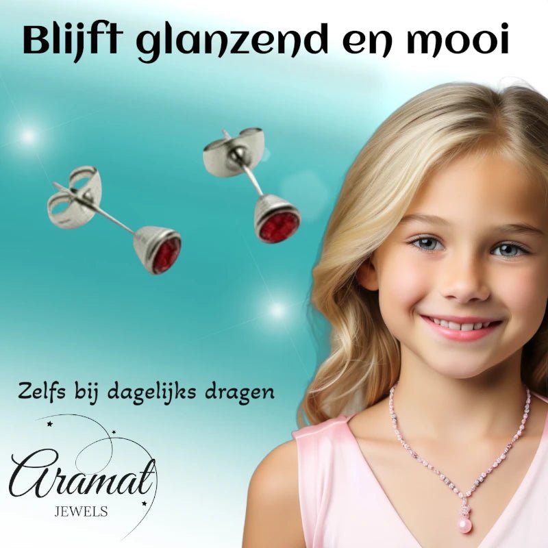 Oorbellen – Staal Kristal Rood (5mm) - Aramat Jewels - Oorbellen - cadeautip