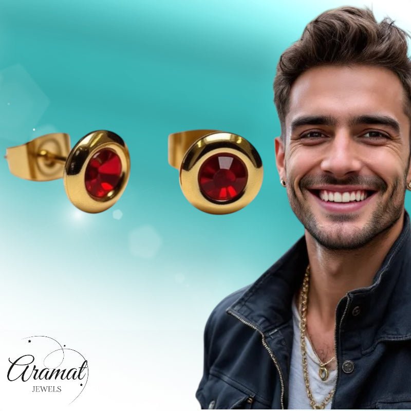 Oorbellen – Staal Rode Kristal Goudkleurig (8mm) - Aramat Jewels - Oorbellen - cadeautip