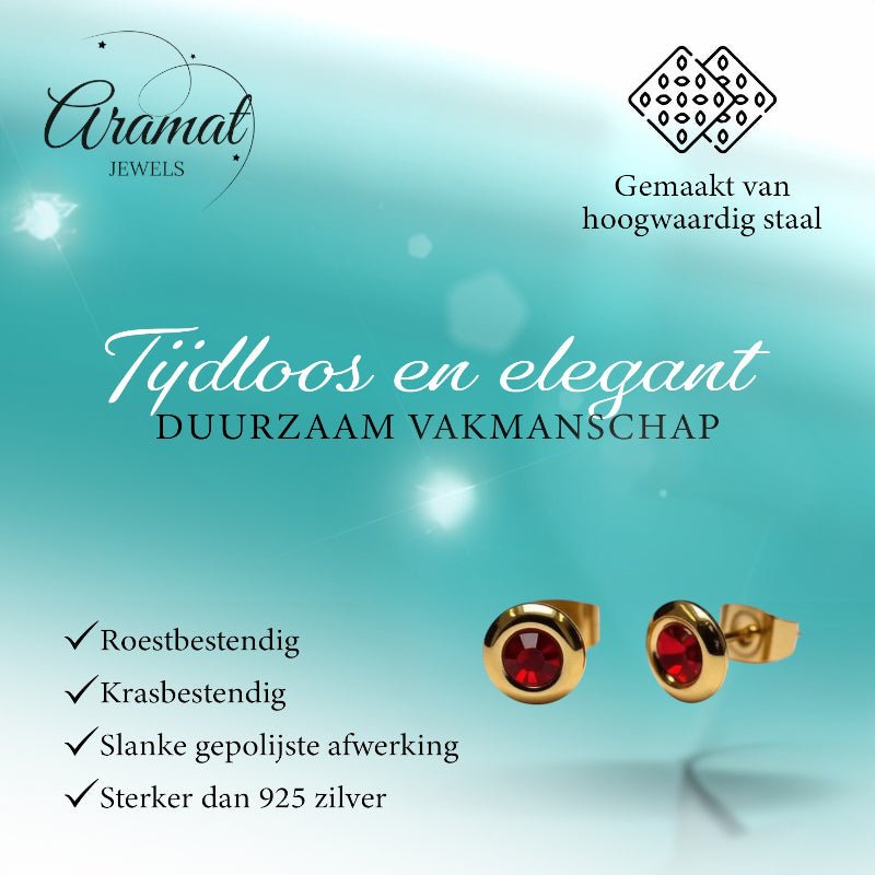 Oorbellen – Staal Rode Kristal Goudkleurig (8mm) - Aramat Jewels - Oorbellen - cadeautip