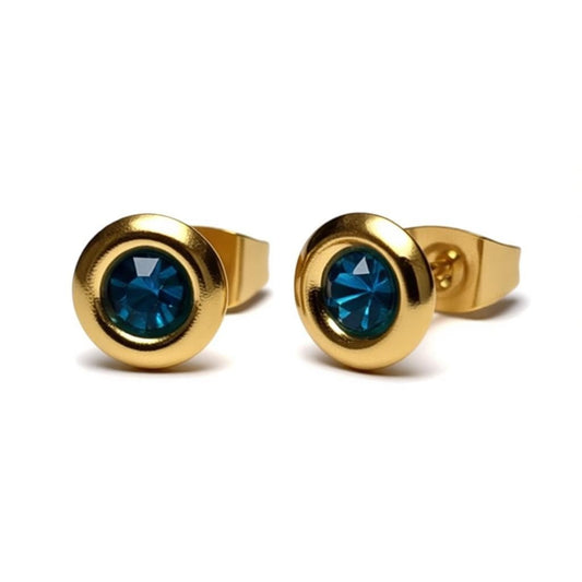 Oorbellen – Staal Zeegroene Kristal Goudkleurig (8mm) - Aramat Jewels - Oorbellen - cadeautip
