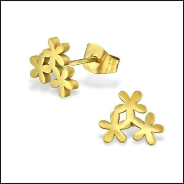 Gouden Bloem Oorbellen Van Chirurgisch Stalen Oorbellen Met Aramat Jewels® - 3 Bloemen