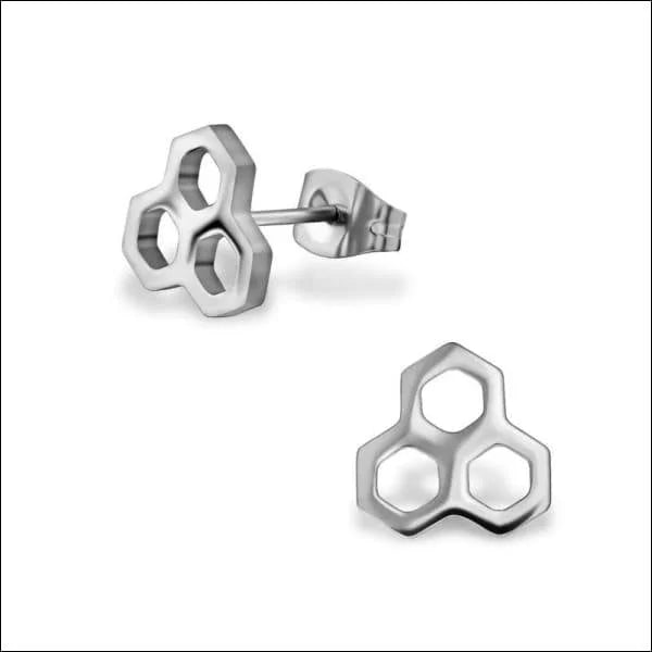 Zilveren Hexagon Oorbellen In Geometrische Stalen Oorstekers 8mm.