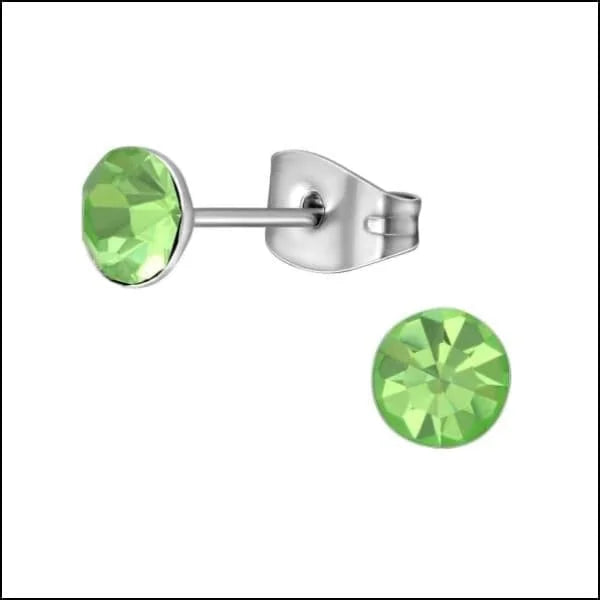 Stalen Kristal Oorbellen Met Groene Studs