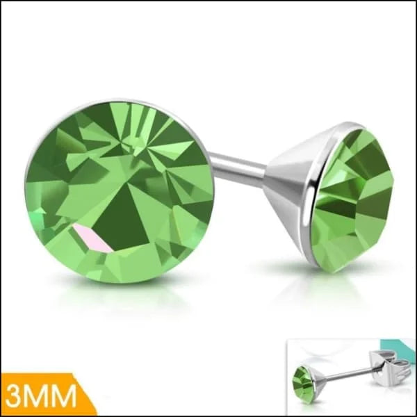 Groene Kristallen Studs Oorbellen - Ronde Stalen Kristal Oorbellen