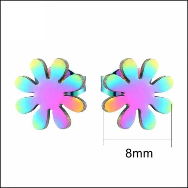 Regenboogkleurige Bloem Oorbellen - Stalen Oorbellen Bloem Zweerknopjes