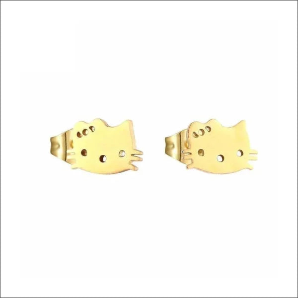 Stalen Oorknopjes met Kattenmotief Hello-kitty-goudkleur-8x10mm / Staal | Oorbellen