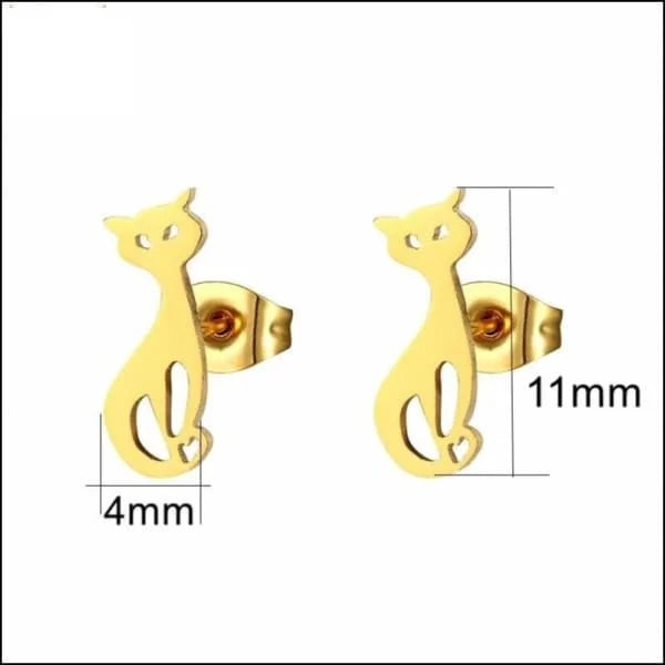 Stalen Oorknopjes met Kattenmotief Kat Goudkleur 11x4mm / Staal | Oorbellen