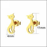 Stalen Oorknopjes met Kattenmotief Kat Goudkleur 11x4mm / Staal | Oorbellen