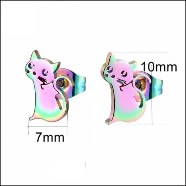 Stalen Oorknopjes met Kattenmotief Poes Multikleur 10x7mm / Staal | Oorbellen