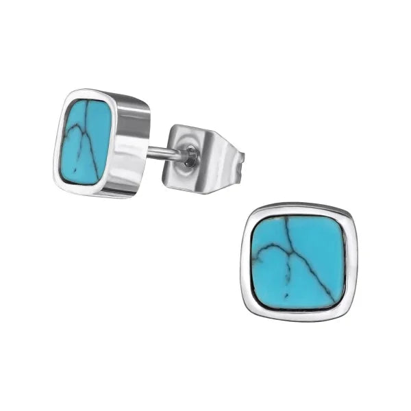 Oorstekers Vierkant Met Turquoise Steen Van Sterling Zilver