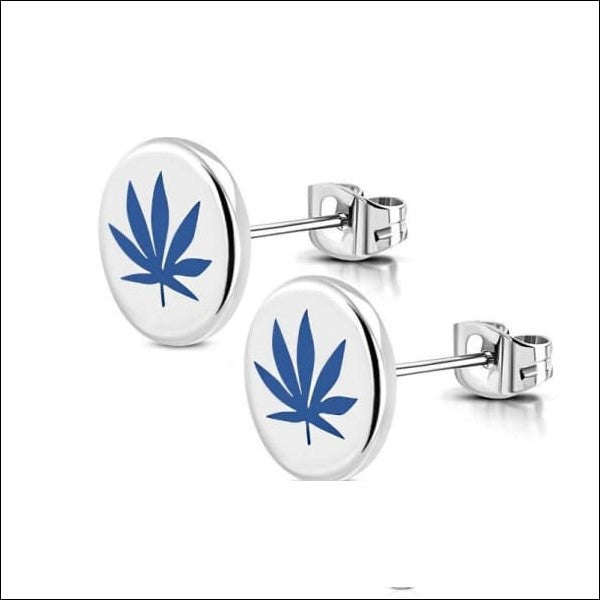 Stalen Ronde Oorstekers Met Cannabisblaadje Ontwerp In Stalen Ronde Oorbellen Van Aramat Jewels®