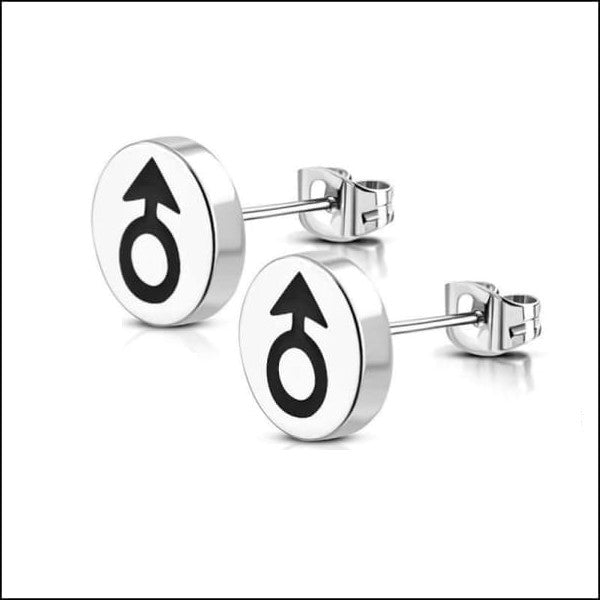 Stalen Ronde Oorstekers Van Aramat Jewels® Met Zwart-wit Logo.