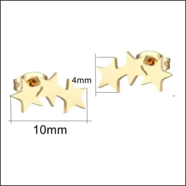 Stalen Sterren Oorknopjes - Verschillende Modellen 3 Sterren-goudkleurig-10x4mm | Oorbellen