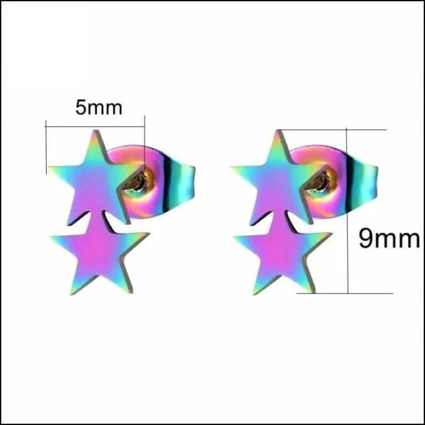 Stalen Sterren Oorknopjes - Verschillende Modellen 2 Sterren-multi Kleur-9x5mm | Oorbellen