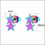 Stalen Sterren Oorknopjes - Verschillende Modellen 2 Sterren-multi Kleur-9x5mm | Oorbellen