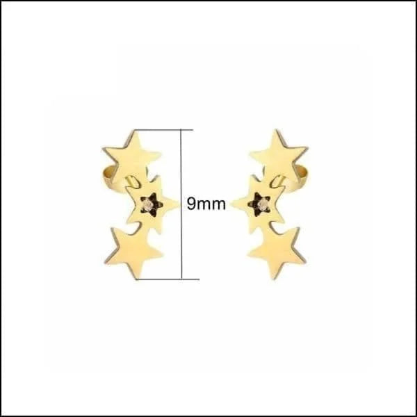 Stalen Sterren Oorknopjes - Verschillende Modellen 3 Sterren-goudkleurig-4x9mm | Oorbellen