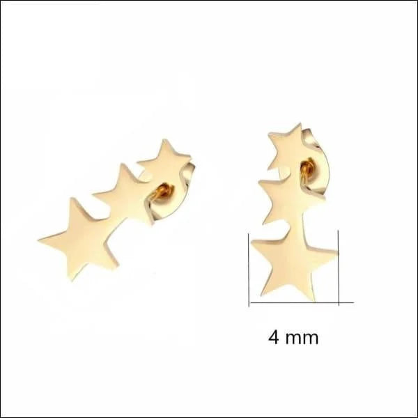 Stalen Sterren Oorknopjes - Verschillende Modellen 3 Sterren-goudkleurig-9x4mm | Oorbellen