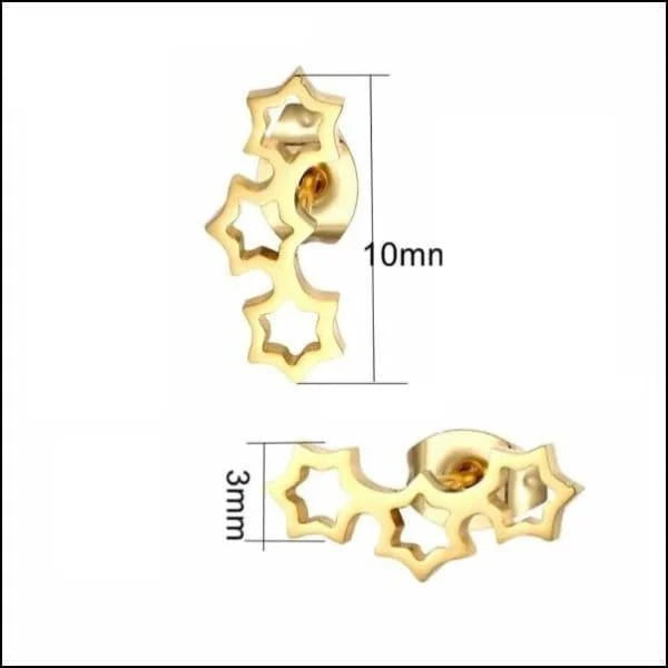 Stalen Sterren Oorknopjes - Verschillende Modellen 3 Sterren-goudkleurig-10x3mm | Oorbellen