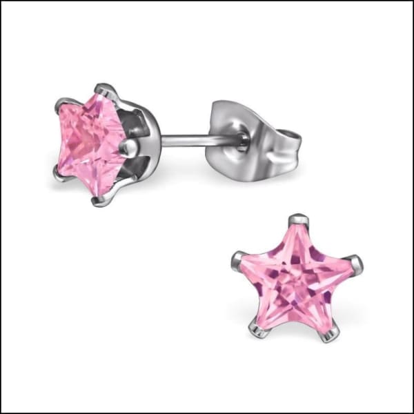 Stalen Zirkonia Oorknopjes Ster- Meerdere Kleurtjes Zilverkleurig / 6mm / Roze | Oorbellen