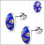 Blauw En Wit Bloemen Oorbellen Van Murano Glas 16x12mm