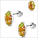 Murano Glas Bloemen Oorbellen 16x12mm In Geel En Wit