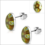 Stud Earrings Met Gele En Groene Bloemendesign Van Murano Glas 16x12mm