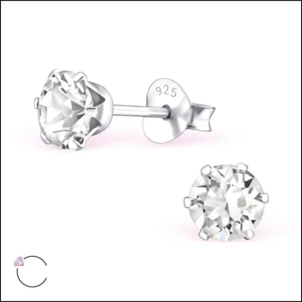 Zilveren Kristallen Oorbellen Rond Met Diamanten Studs