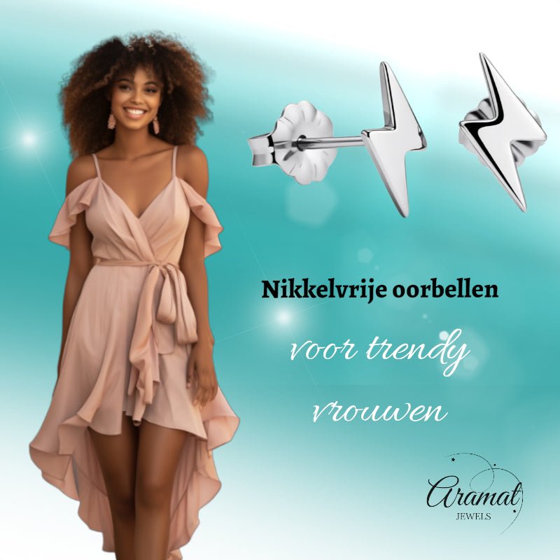 Oorbellen – Titanium Bliksem Flits Zilverkleurig (11x6mm) - Aramat Jewels - Oorbellen - cadeautip
