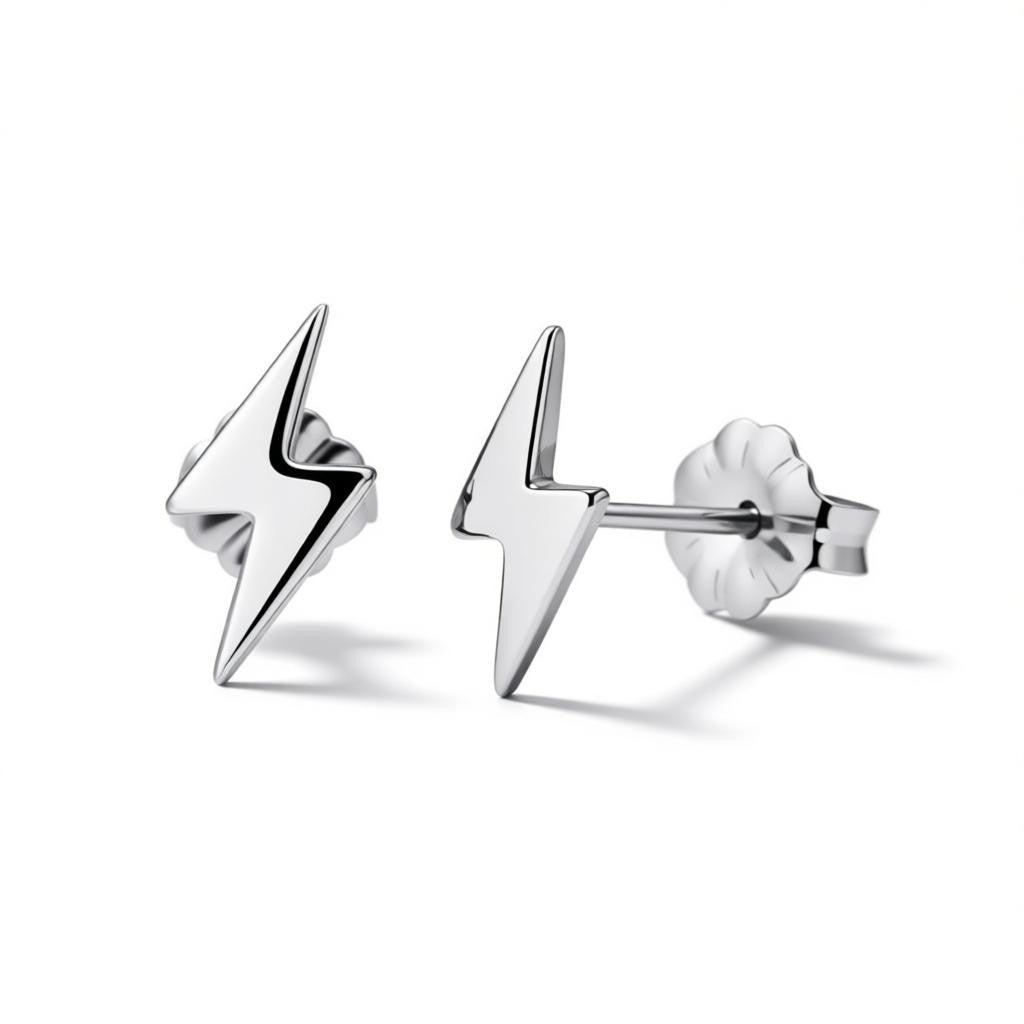 Oorbellen – Titanium Bliksem Flits Zilverkleurig (11x6mm) - Aramat Jewels - Oorbellen - cadeautip