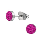 Elegante Titanium Oorbellen met Kristallen 5mm / Donker Roze