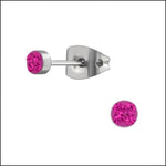 Elegante Titanium Oorbellen met Kristallen 3mm / Donker Roze