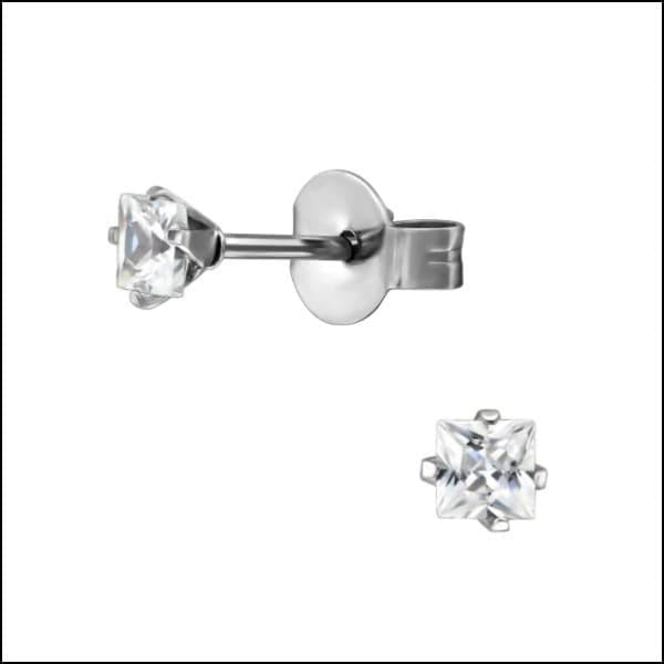 Sterling Silver Cubic Earrings - Stalen Oorbellen Zirkonia Zweerknopjes Vierkant