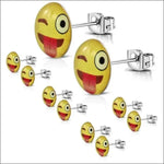 Geel Acryl Staal Emoticon Oorstekers - 9mm.