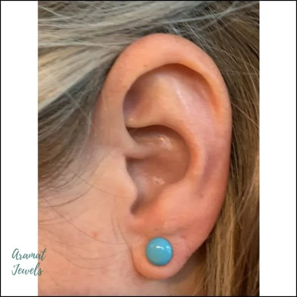 Vrolijke Stalen Oorbellen Met Turquoise Steen En Emaille.