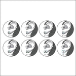 Oorbellen Zebralook Zwart Wit 925 Zilver 7mm x 6mm: Set Van Zes Ear Buttons Op Witte Achtergrond