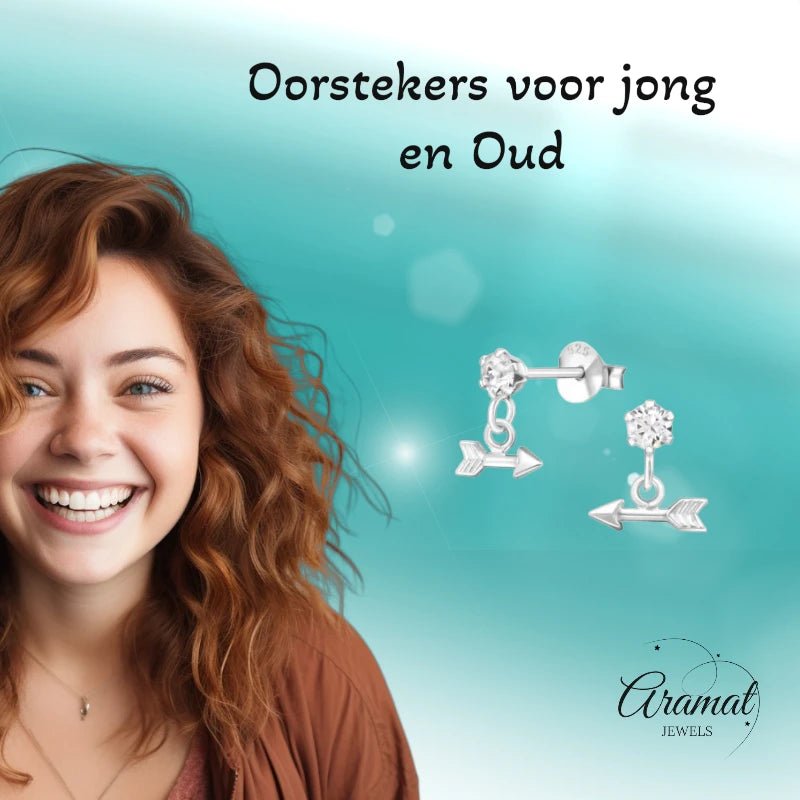 Oorbellen – Zilver Hanger Pijl Kristal (9x10mm) - Aramat Jewels - Oorbellen - cadeautip